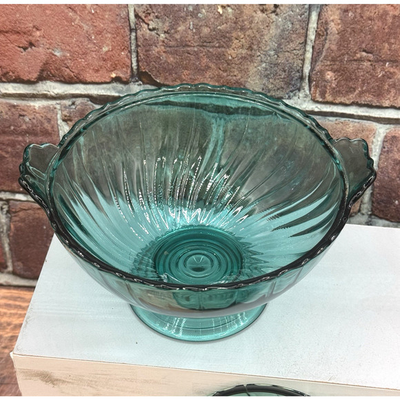 Vintage Jeannette Swirl Ultramarine 6" Candy Dish Pedestal w Lid 1937 UV Glow - Picture 5 of 14